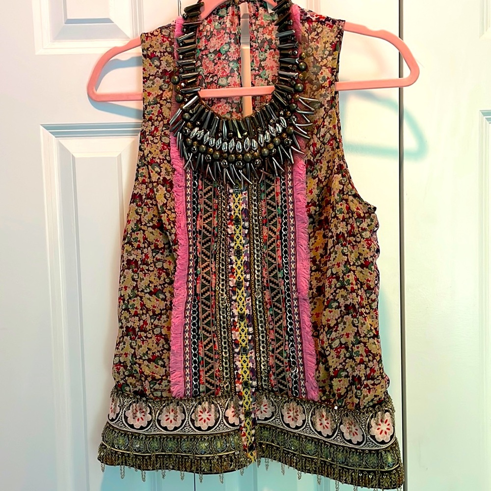 Beautiful beaded sleeveless top with open back